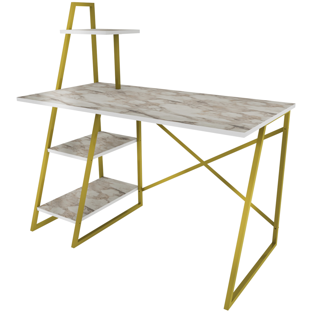 Decorotika Admira Gold and White Marble Effect Modern Computer Desk Image 2