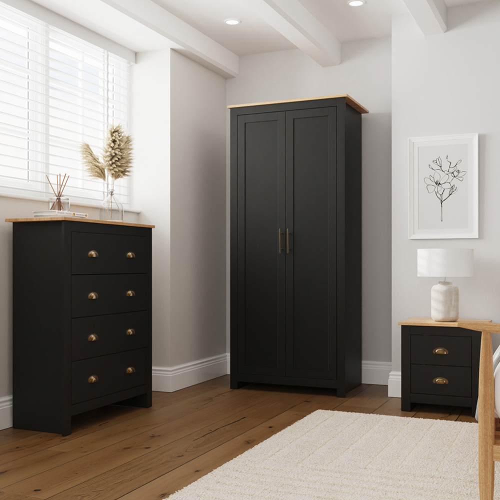 GFW Lancaster 3 Piece Black and Oak Bedroom Set Image 1