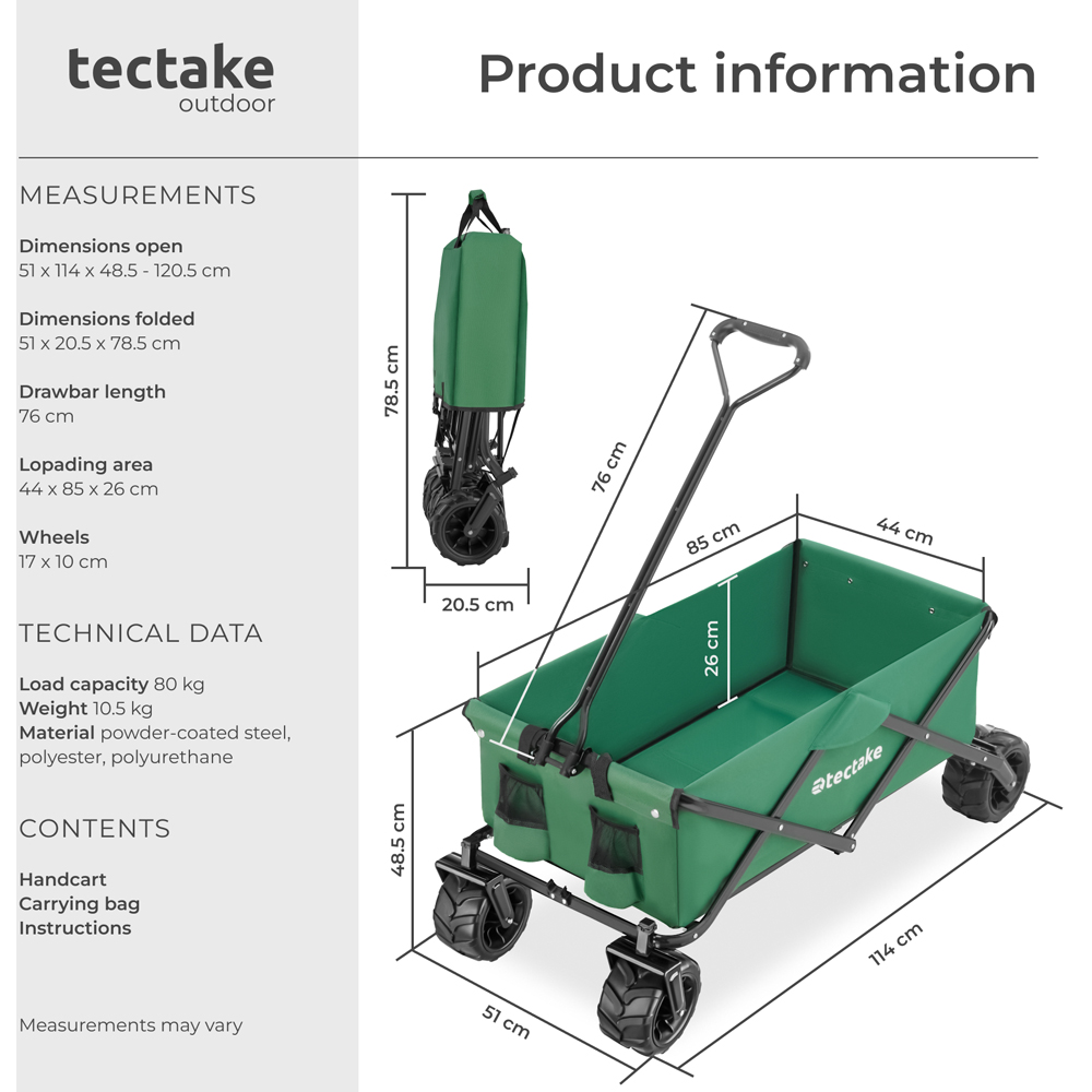 tectake Green 2 Pocket Foldable Garden Trolley 80kg Image 9