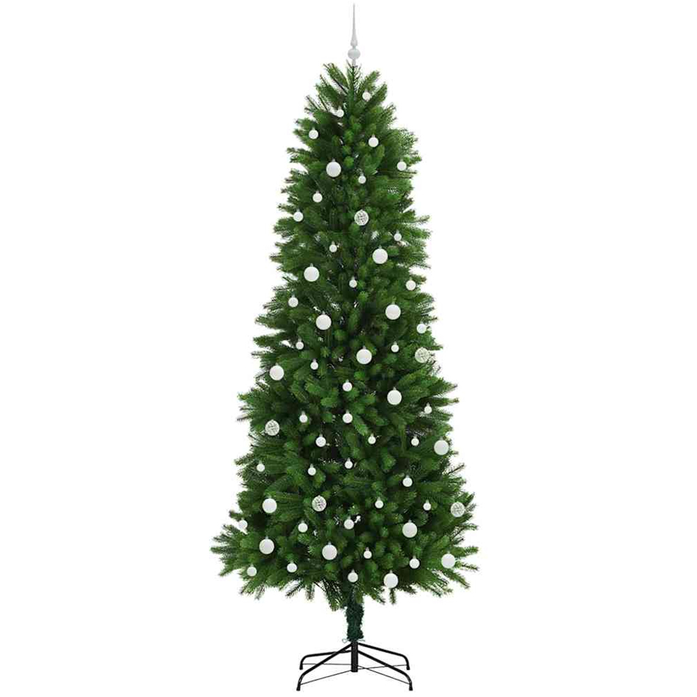 vidaXL Pre-Lit White Baubles Green Artificial Christmas Tree 8ft Image 4