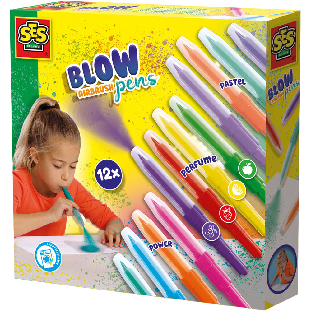 SES Creative Assorted Colour Power Pastel and Perfume Blow Airbrush Pen 12 Pack Image 1