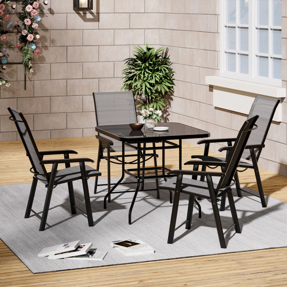 Living and Home Foldable 4 Seater Black Square Patio Set Image 7
