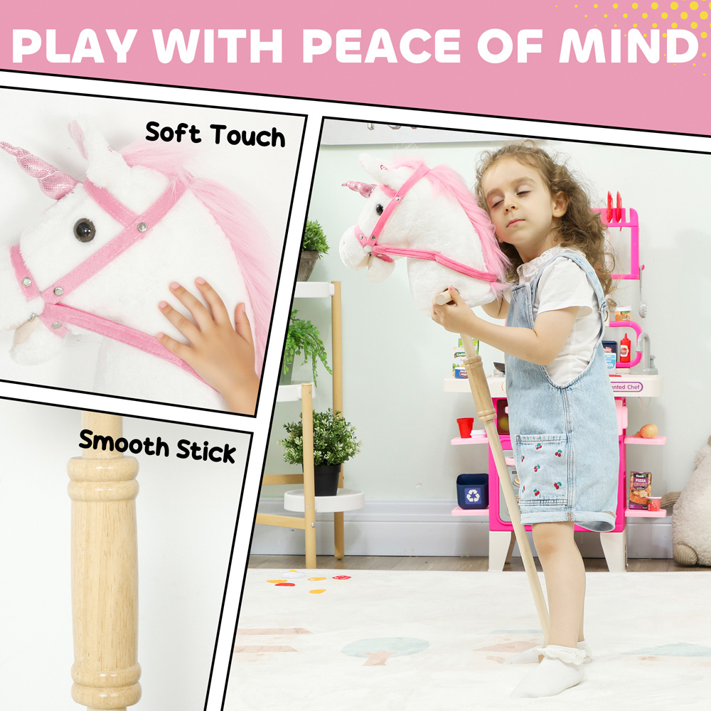 Tommy Toys AIYAPLAY White Ride On Wooden Stick Horse Toy with Wheels Pony Sound Effects Image 5