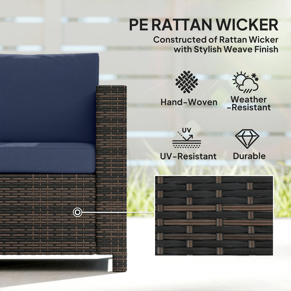 Outsunny 3 Seater Dark Blue PE Rattan Garden Sofa Image 8