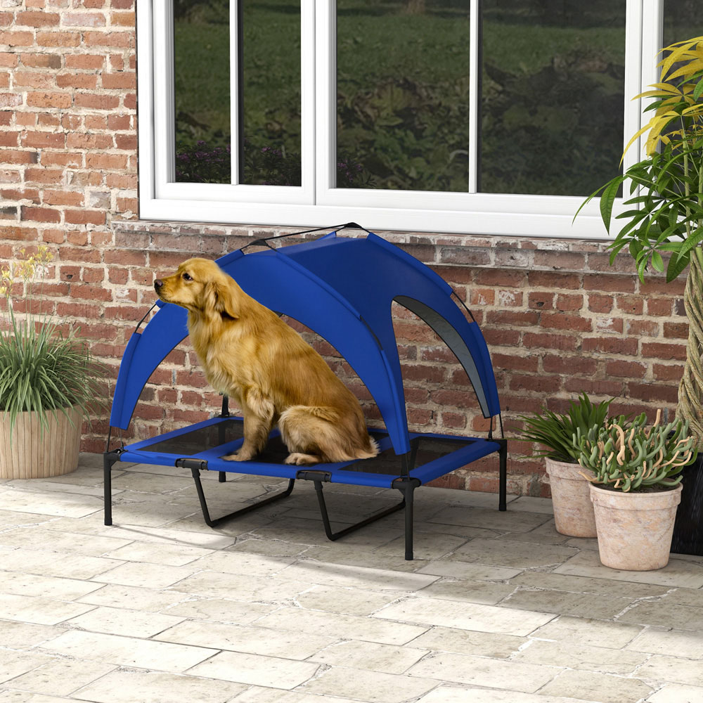 PawHut 106cm Dark Blue Elevated Dog Bed with UV Protection Canopy Image 4