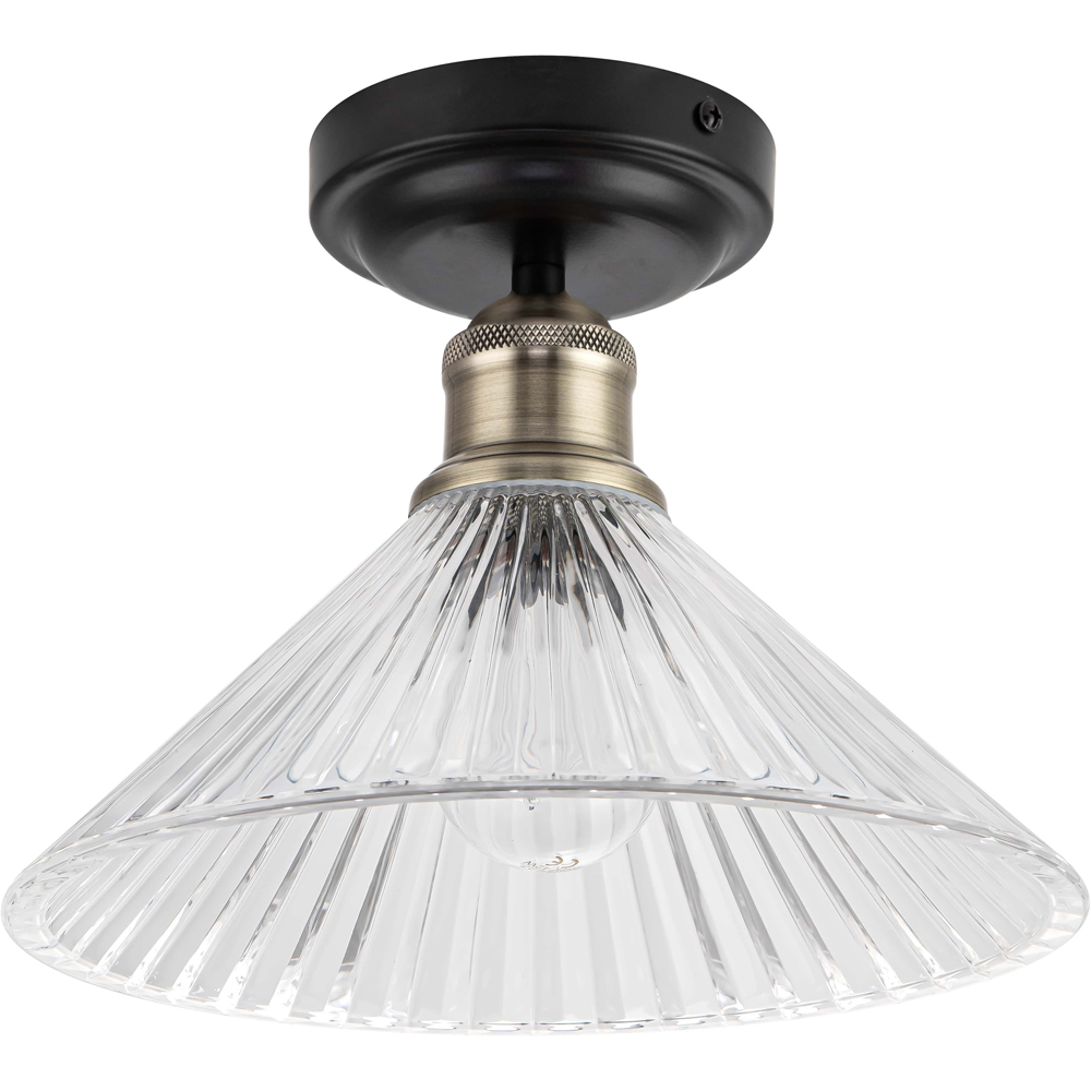 Cosylyte Bowley Matt Black Ribbed Glass Flush Ceiling Light Image 1