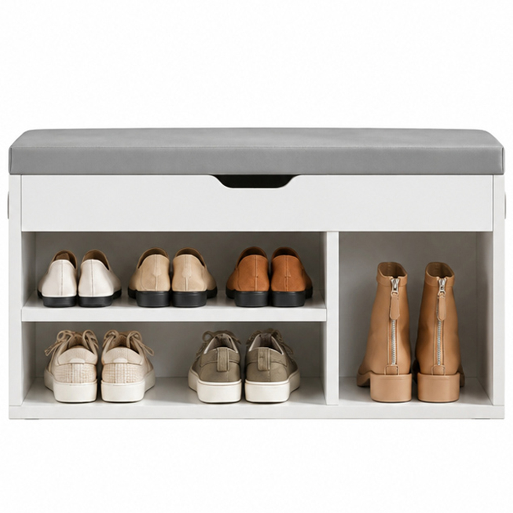 Modcraft 3 Shelf White Shoe Storage Bench with Cushion Image 4