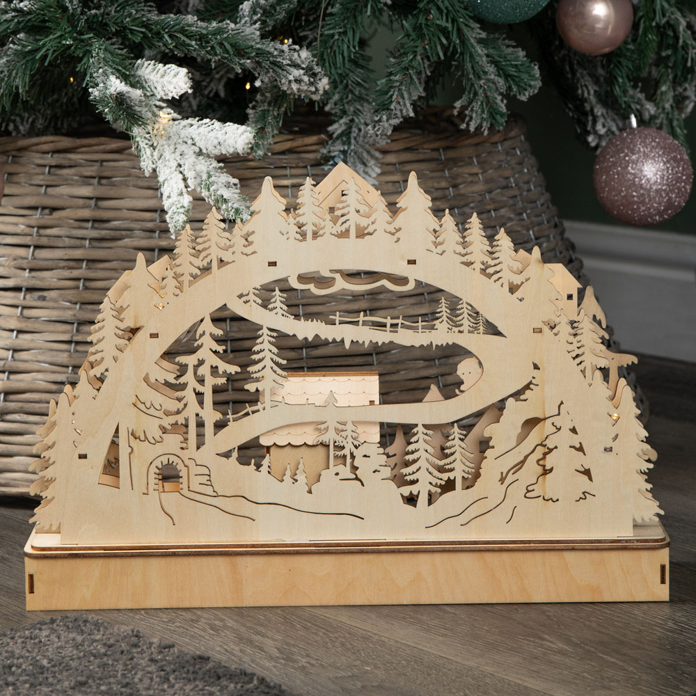 Samuel Alexander 12 Warm White LED Wooden Alpine Scene Christmas Decoration 40cm Image 8