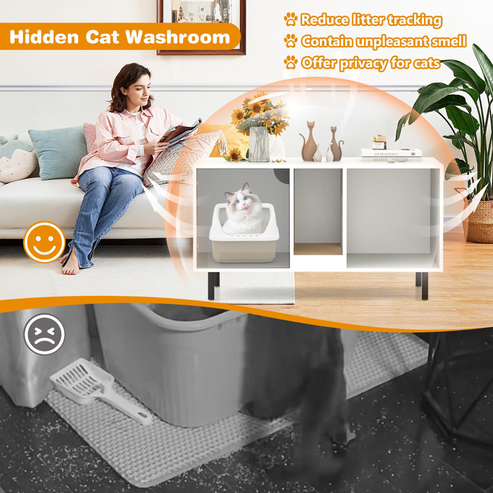 Costway White Cat Litter Box Enclosure with Storage and Scratching Board Image 4