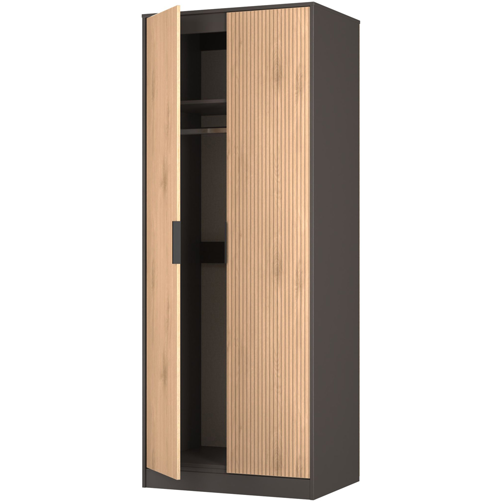Crowndale Hong Kong 2 Door Slatt Effect and Graphite Tall Wardrobe Ready Assembled Image 6
