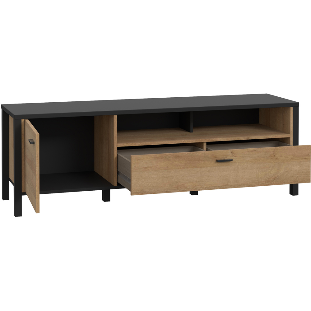 Florence High Rock Single Door Single Drawer Matt Black and Riviera Oak TV Unit Image 4