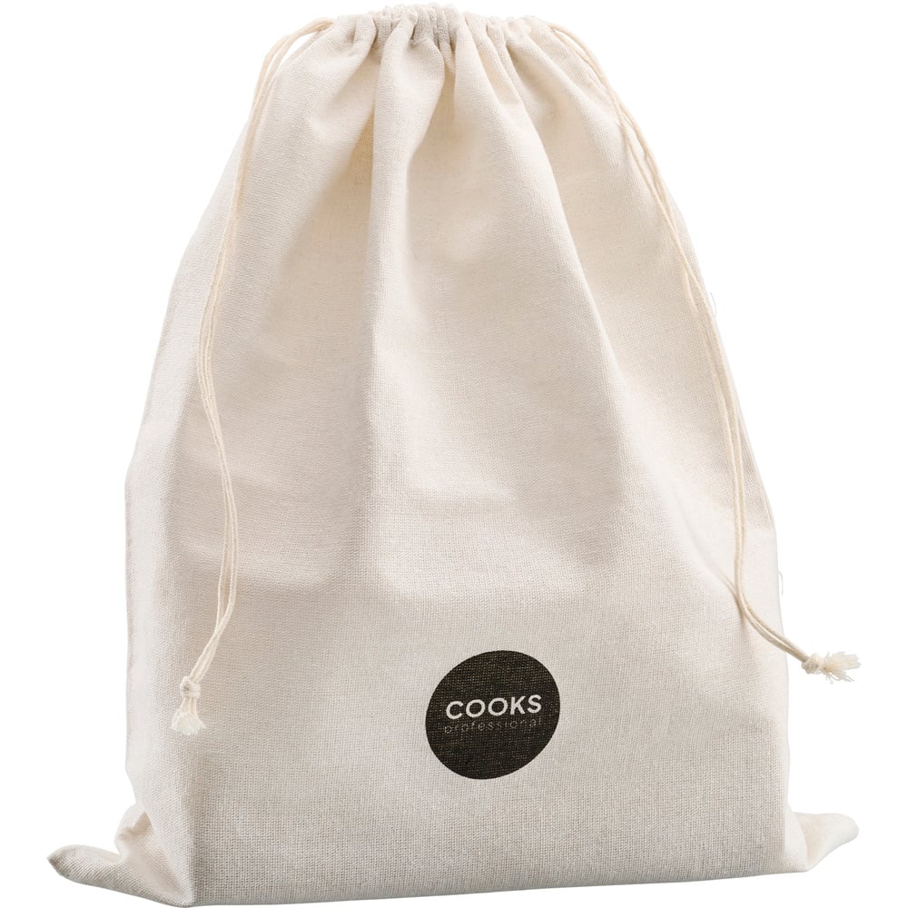 Cooks Professional White Diamond Pattern Bread Bin with Linen Bag and Bamboo Lid Image 4