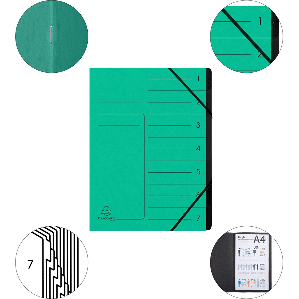 Exacompta A4 7 Compartment Green Elastic Multipart File Folder 10 Pack Image 5