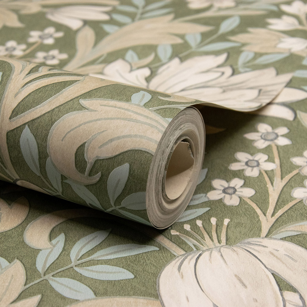 Grandeco Marian Vintage Art Nouveau Floral Trail Green Wallpaper Image 2