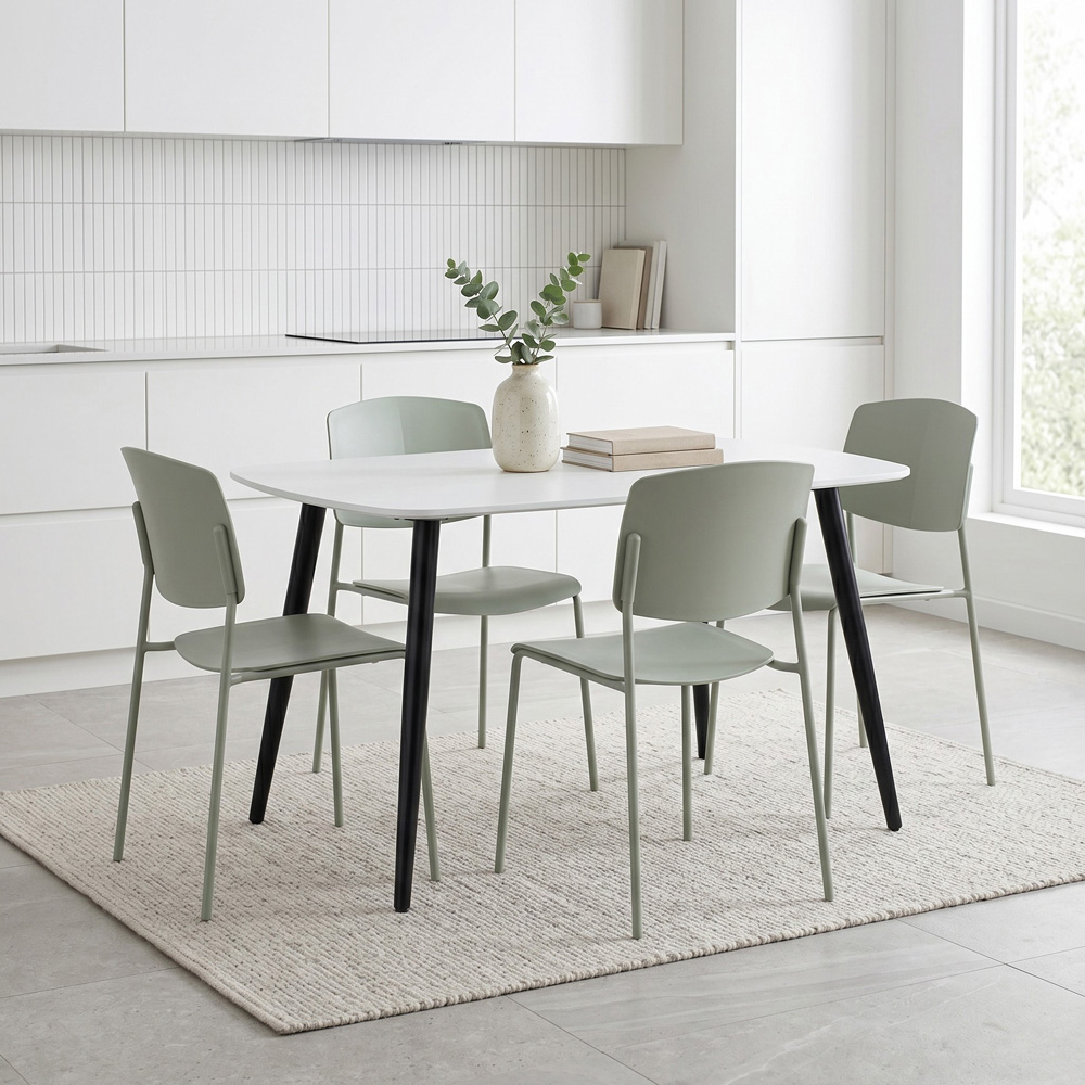 Core Products Aspen Academy 4 Seater Plastic Rectangular Dining Set White and Sage Green Image 5
