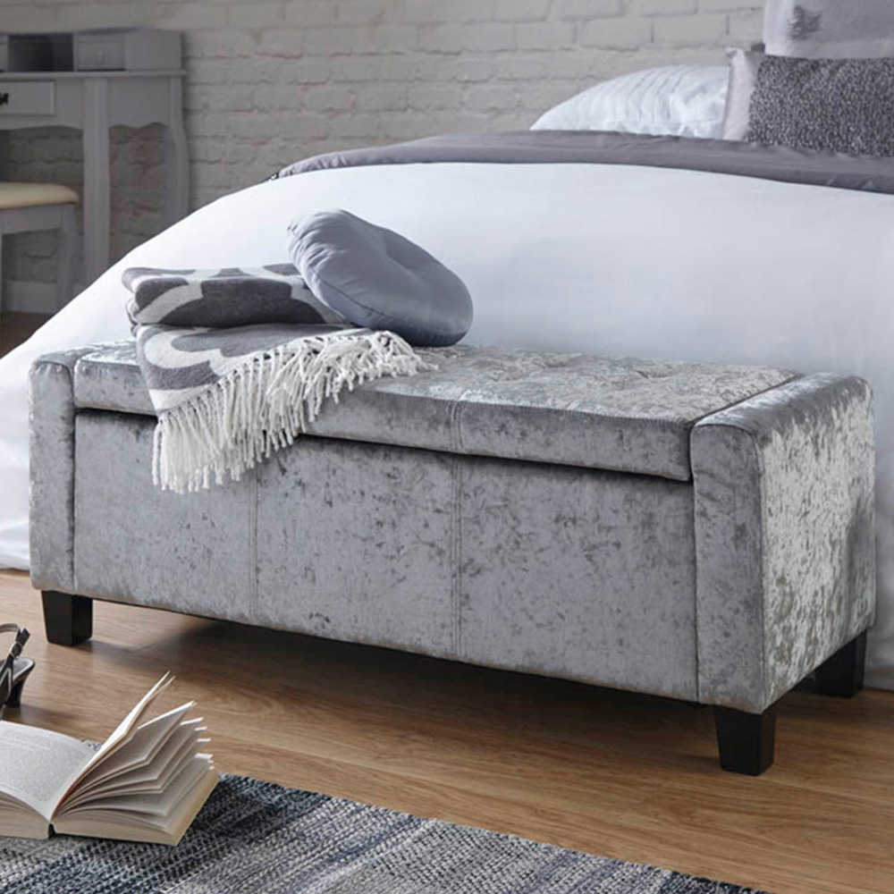 GFW Verona Crushed Velvet Grey Ottoman Storage Bench Image 1