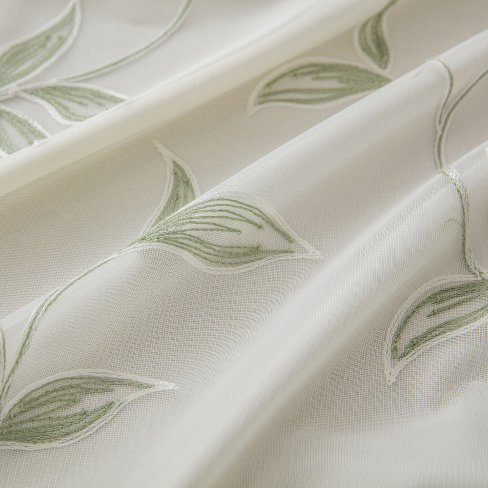 Alan Symonds Leaf Embroidered Sage Pencil Pleat Tulle Voile Curtains 229 x 229cm Image 4