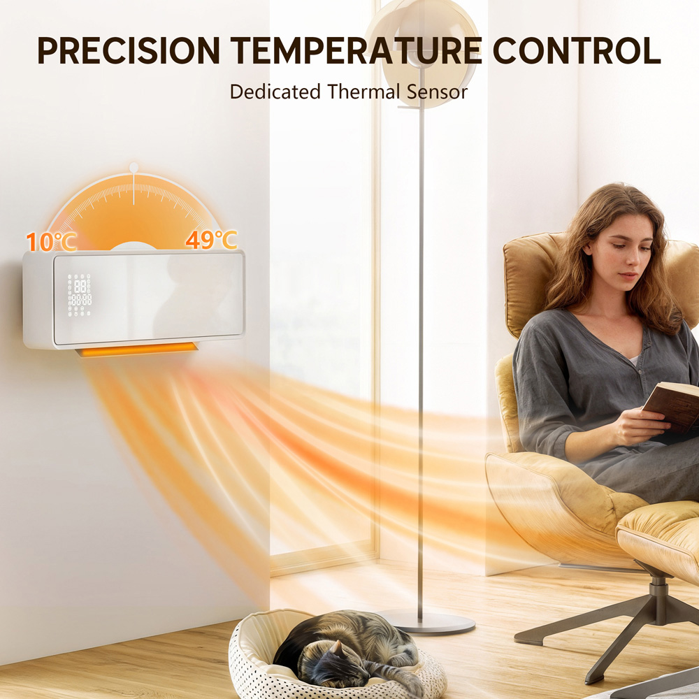 HOMCOM White Ceramic Wall Mounted Electric Heater with Fan 2000W Image 7