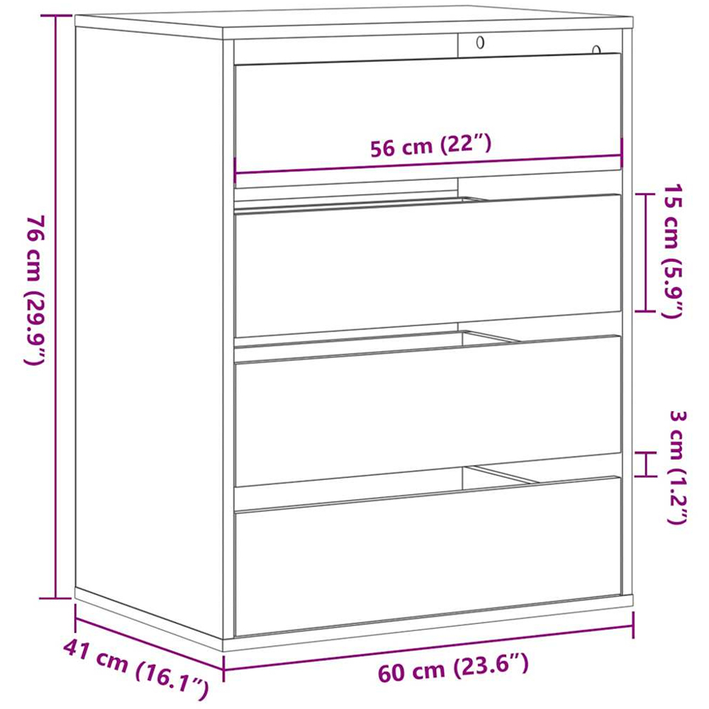 vidaXL 4 Drawer White Wooden Chest of Drawers Image 9