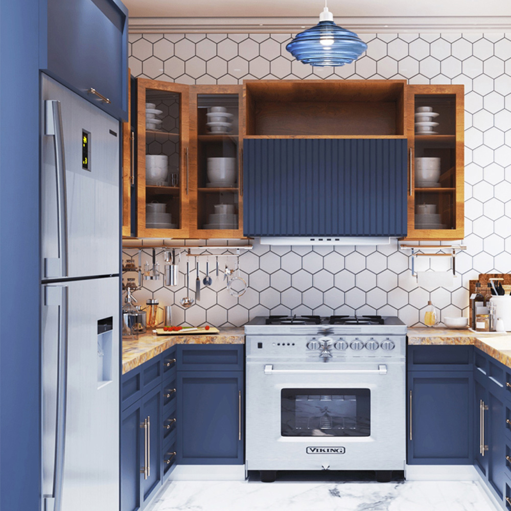 Happy Homewares Midnight Blue Ribbed Honeycomb Glass Pendant Light Shade Image 2