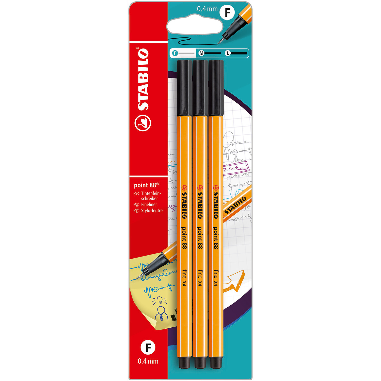 Pack of 3 Black Stabilo Point 88 Fineliners Image 1