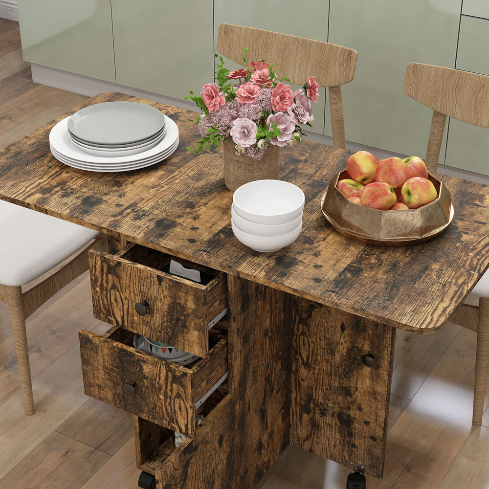 HOMCOM 6 Seater Rustic Brown Drop Leaf Dining Table Image 3