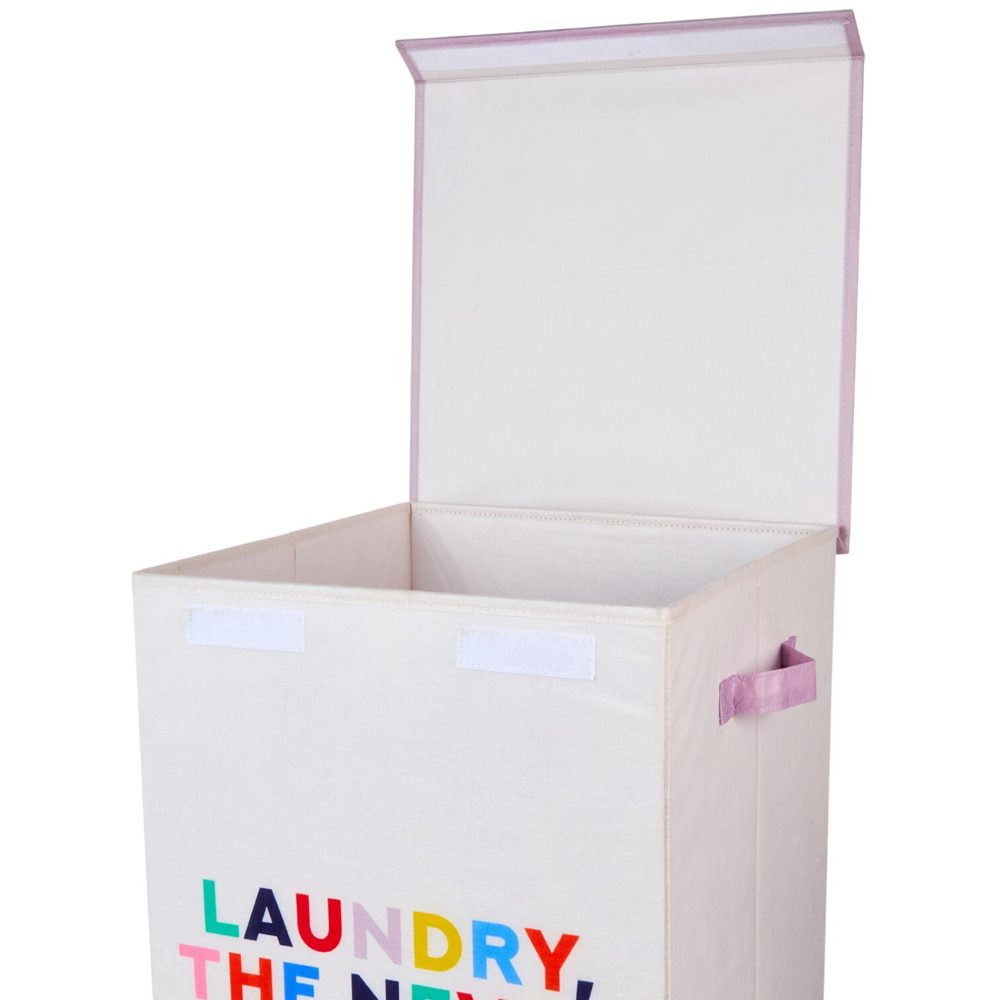 Folding Laundry Hamper White Bright Lettering Image 3