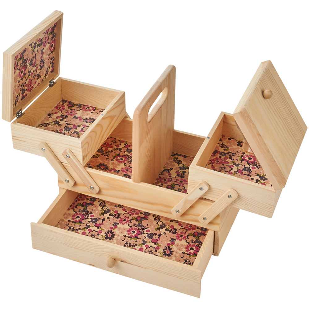 Sewing Online LW5188 Light Pine with Ditsy Floral Design Interior Wooden Small Cantilever Sewing Box Image 4