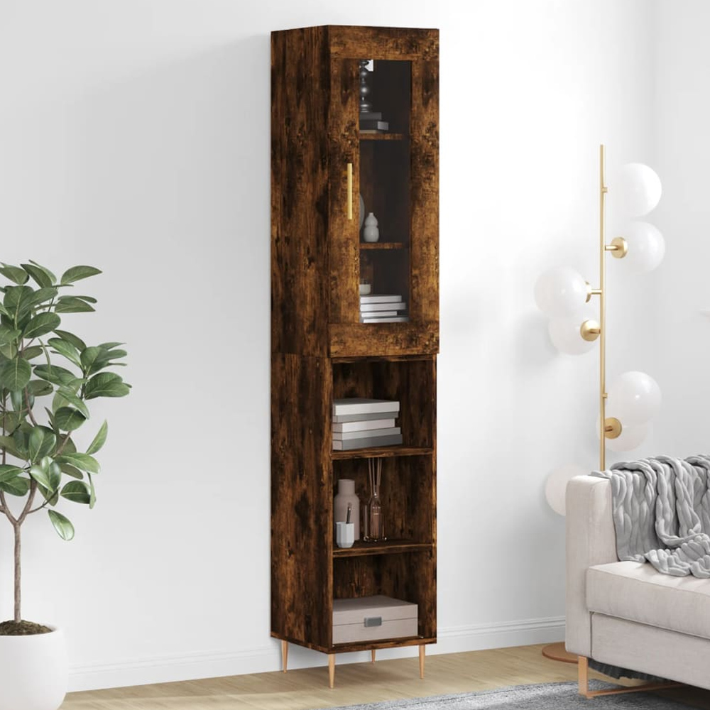 vidaXL Single Glass Door 3 Shelf Smoked Oak Highboard Image 1
