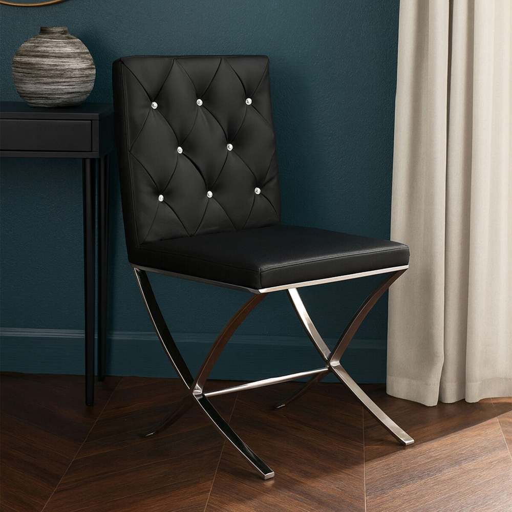 Premier Housewares Diamante Black Leather Effect Accent Chair with Stainless Steel Cross Legs Image 3