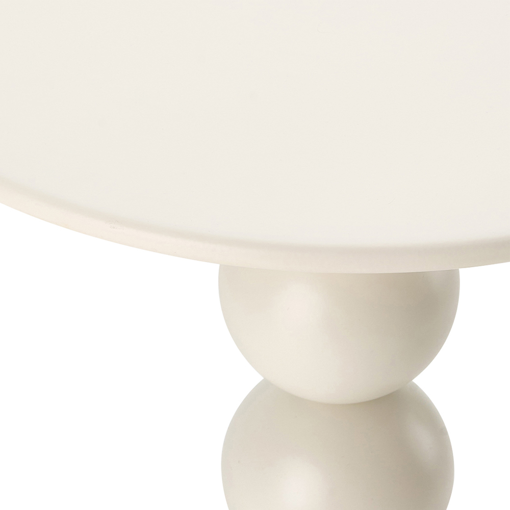 Living and Home Cream White Round Triple Sphere Column and Conical Base Side Table Image 5