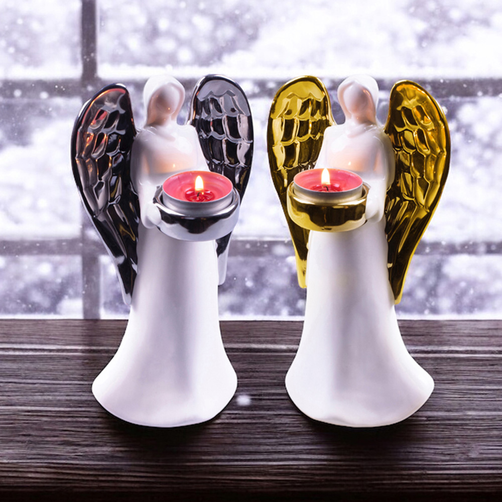 St Helens Gold Wings Standing Ceramic Angel Tealight Holder Image 4