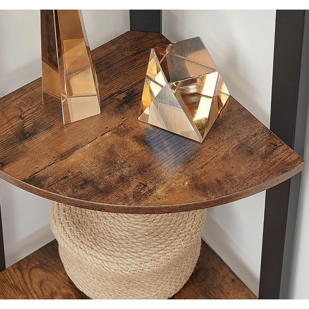 Modcraft 4 Shelf Rustic Brown Industrial Style Corner Bookshelf Image 5