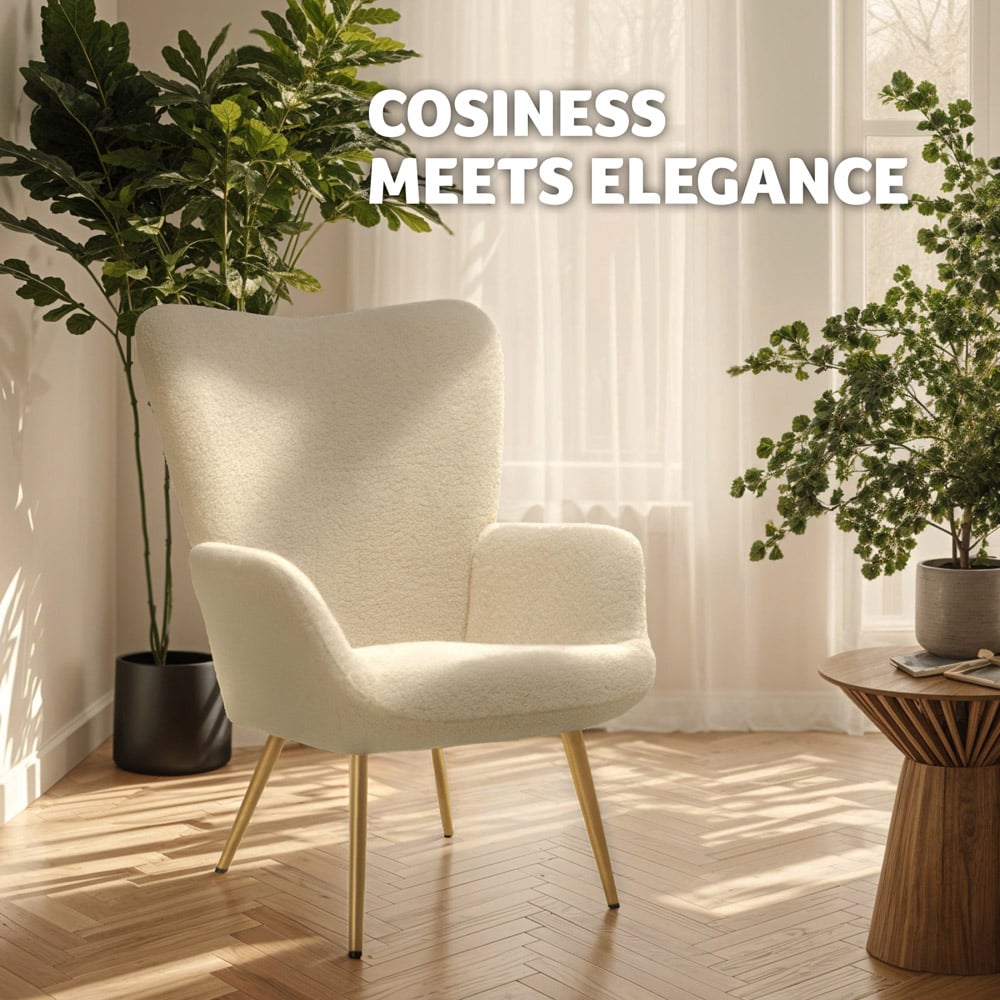 tectake Hygge Cream and Gold Boucle Padded Armchair Image 8