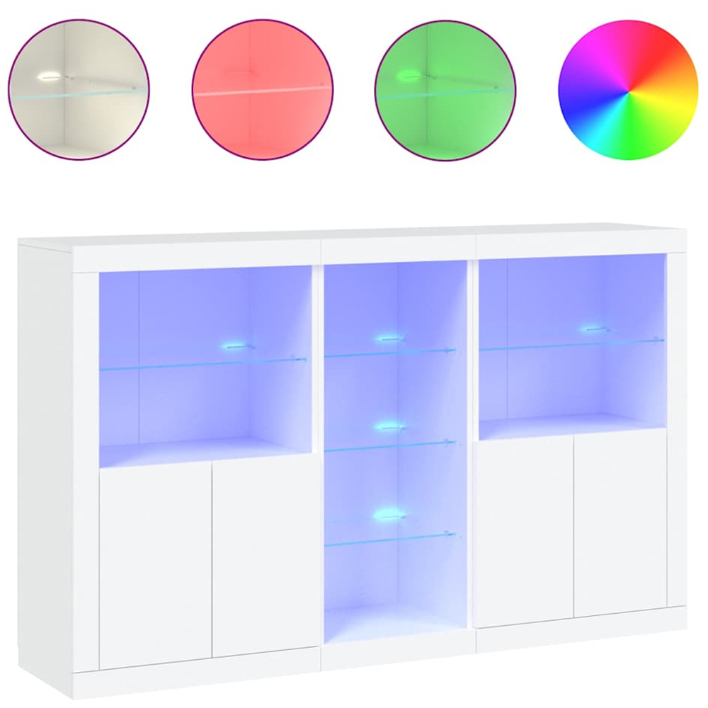 vidaXL 4 Door 8 Shelf White LED Sideboard 3 Piece Image 3