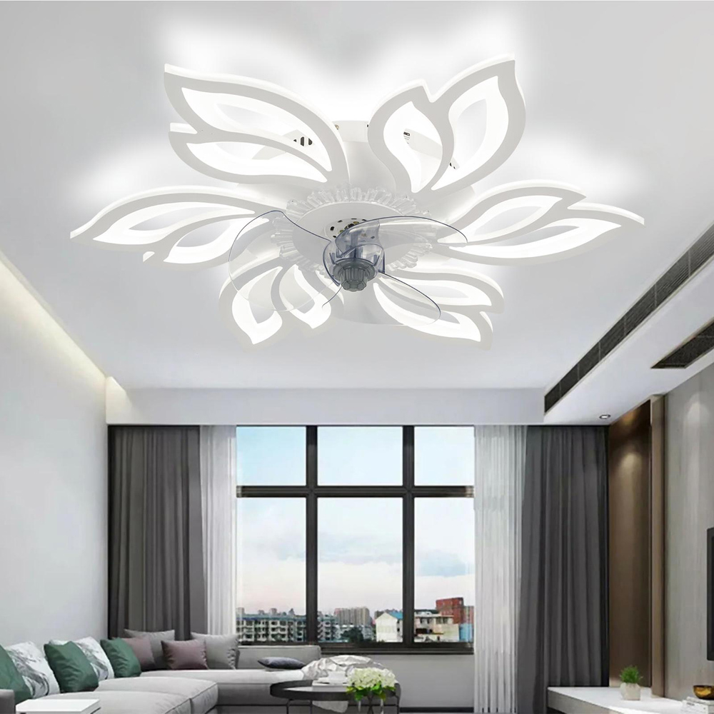 Living and Home White Flower Shape LED Ceiling Fan Light with Remote 25 inch Image 2