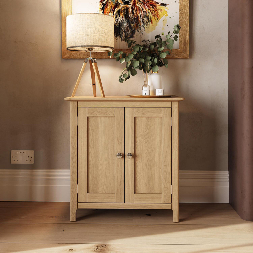FWStyle Taberno 2 Door Natural Lacquered Oak Compact Sideboard Image 7