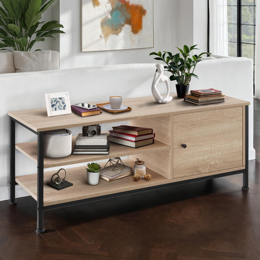 Tectake Durban Single Door 2 Shelf Sonoma Oak TV Stand Image 1