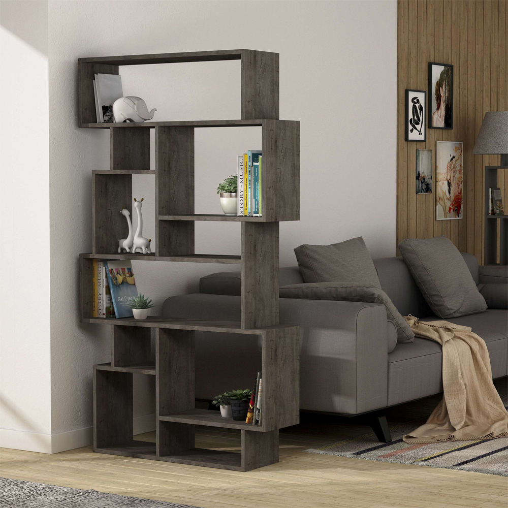Decortie Karmato Dark Coffee 10 Compartment Tall Bookcase Display Unit Image 3