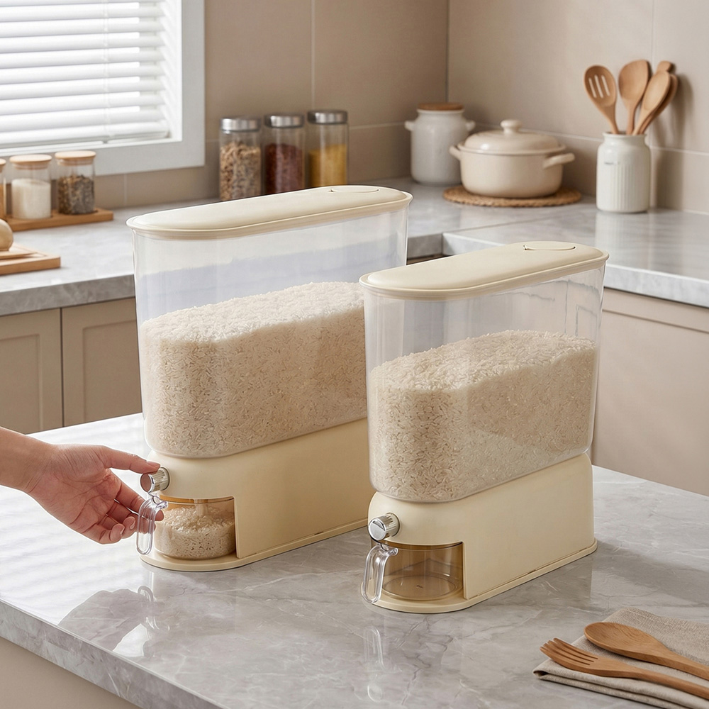 Living and Home 10kg Cream White Airtight Grain Dispenser Image 7