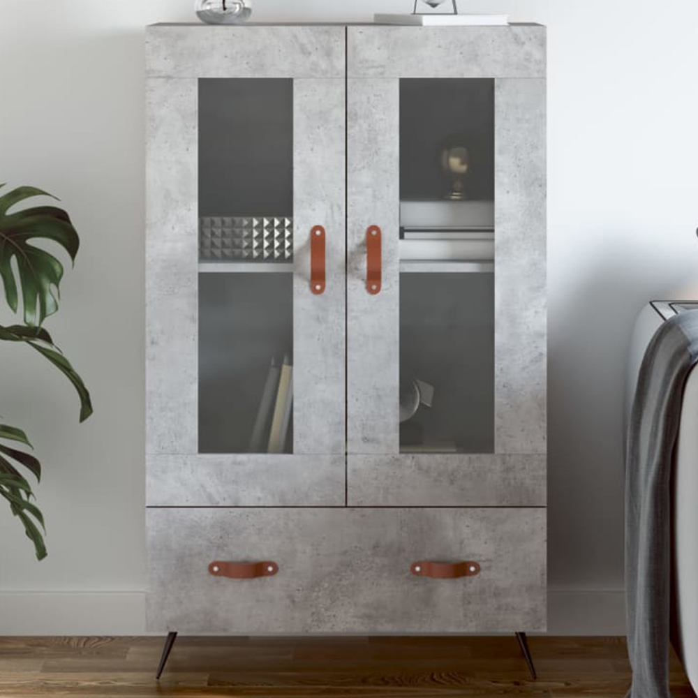 vidaXL 2 Glass Door Single Drawer Concrete Grey Highboard Image 1