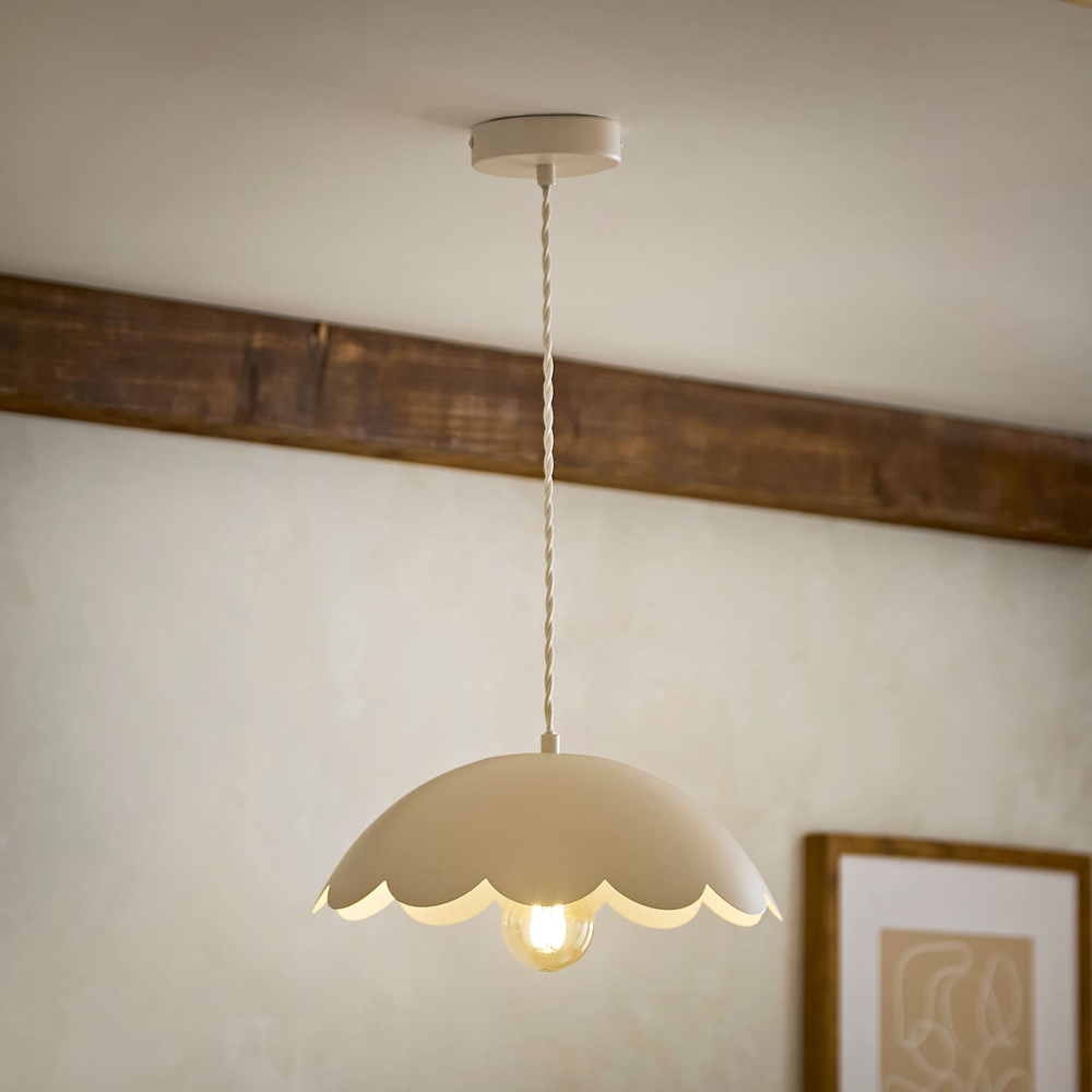 ValueLights Millie Cream Scallop Pendant Ceiling Light and Bulb Image 5