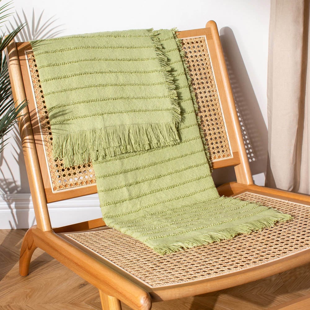 furn. Hazie Pistachio Green Woven Fringed Throw 130 x 180cm Image 2