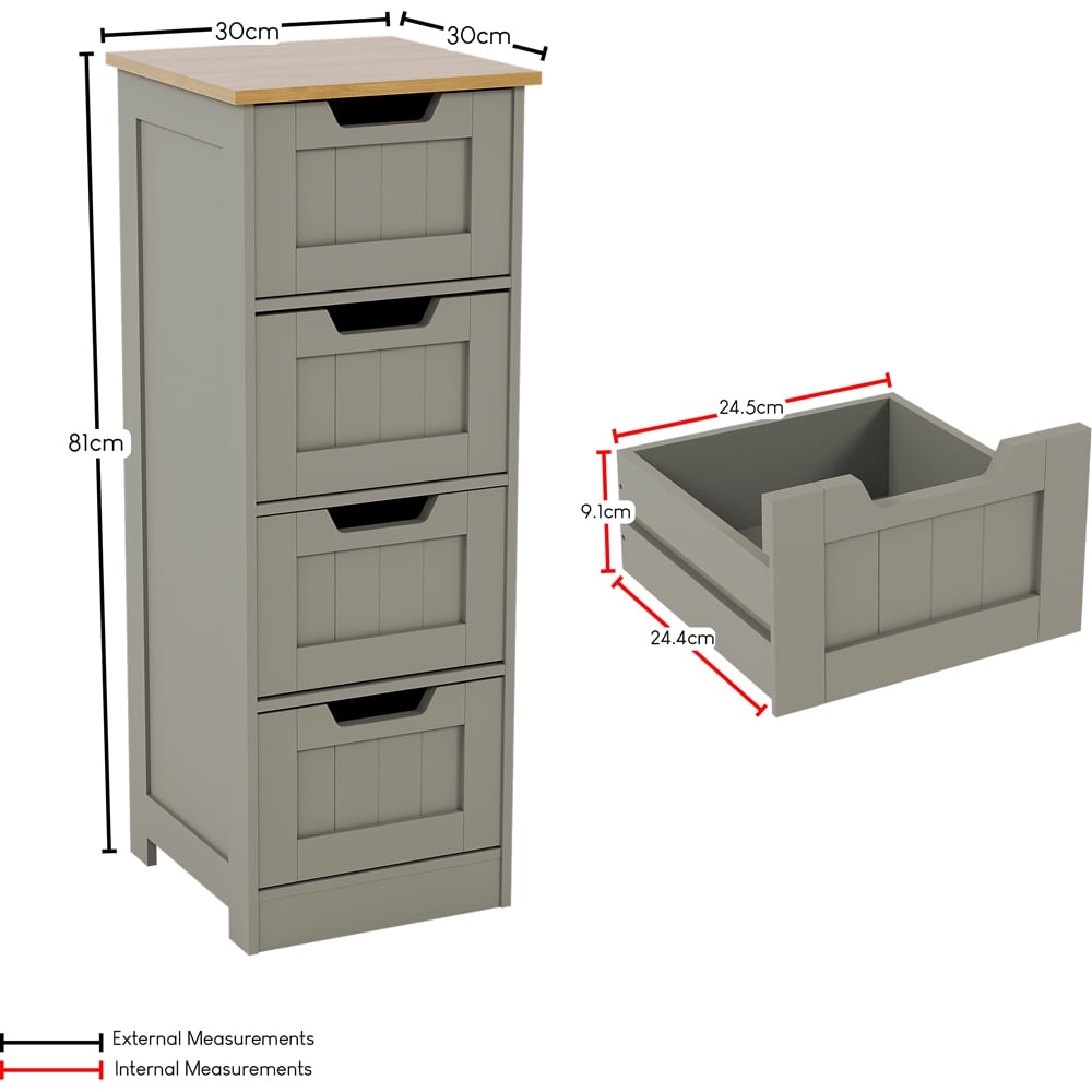 Bath Vida Priano 4 Drawer Grey Floor Cabinet Image 7