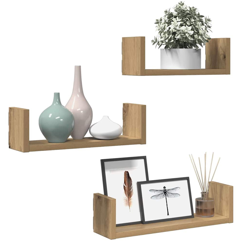 vidaXL Artisian Oak Wall Shelf Set of 3 Image 2