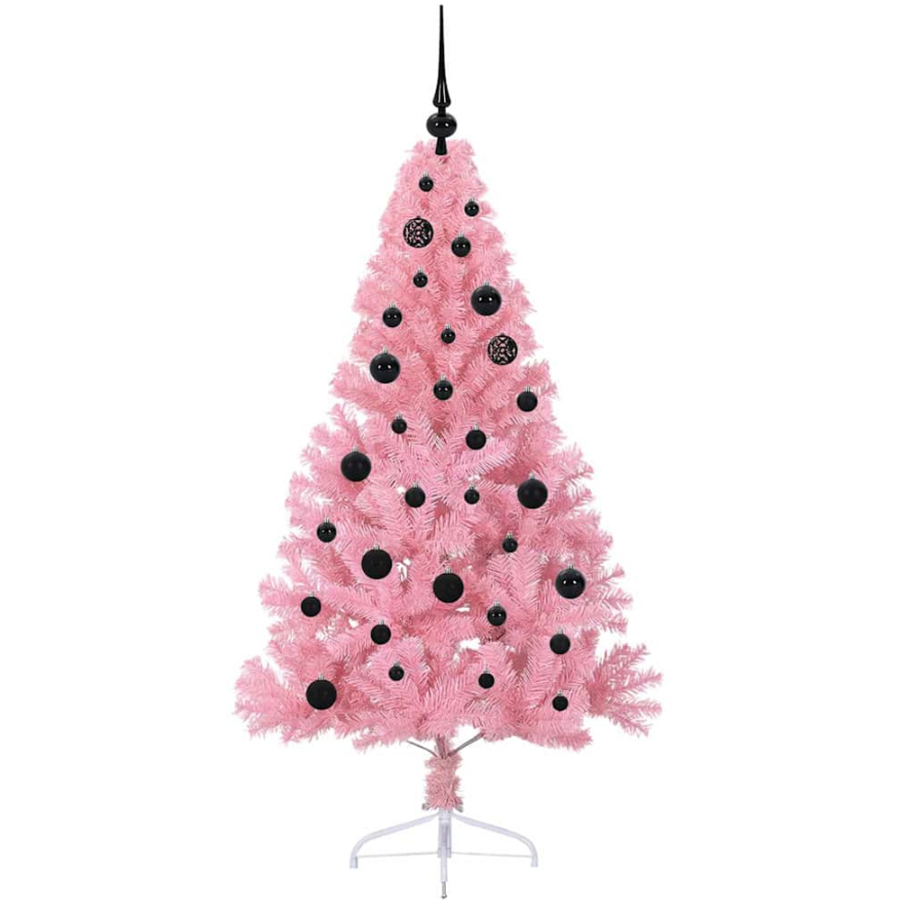 vidaXL Pre-Lit Black Baubles Pink Artificial Christmas Tree 5ft Image 4