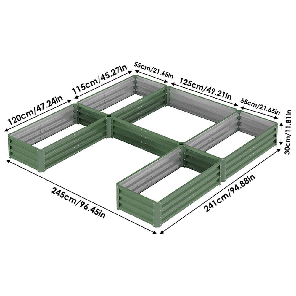 Living and Home Green U Shap Zinc Steel 5 Compartment Raised Garden Bed 243 x 241cm Image 8