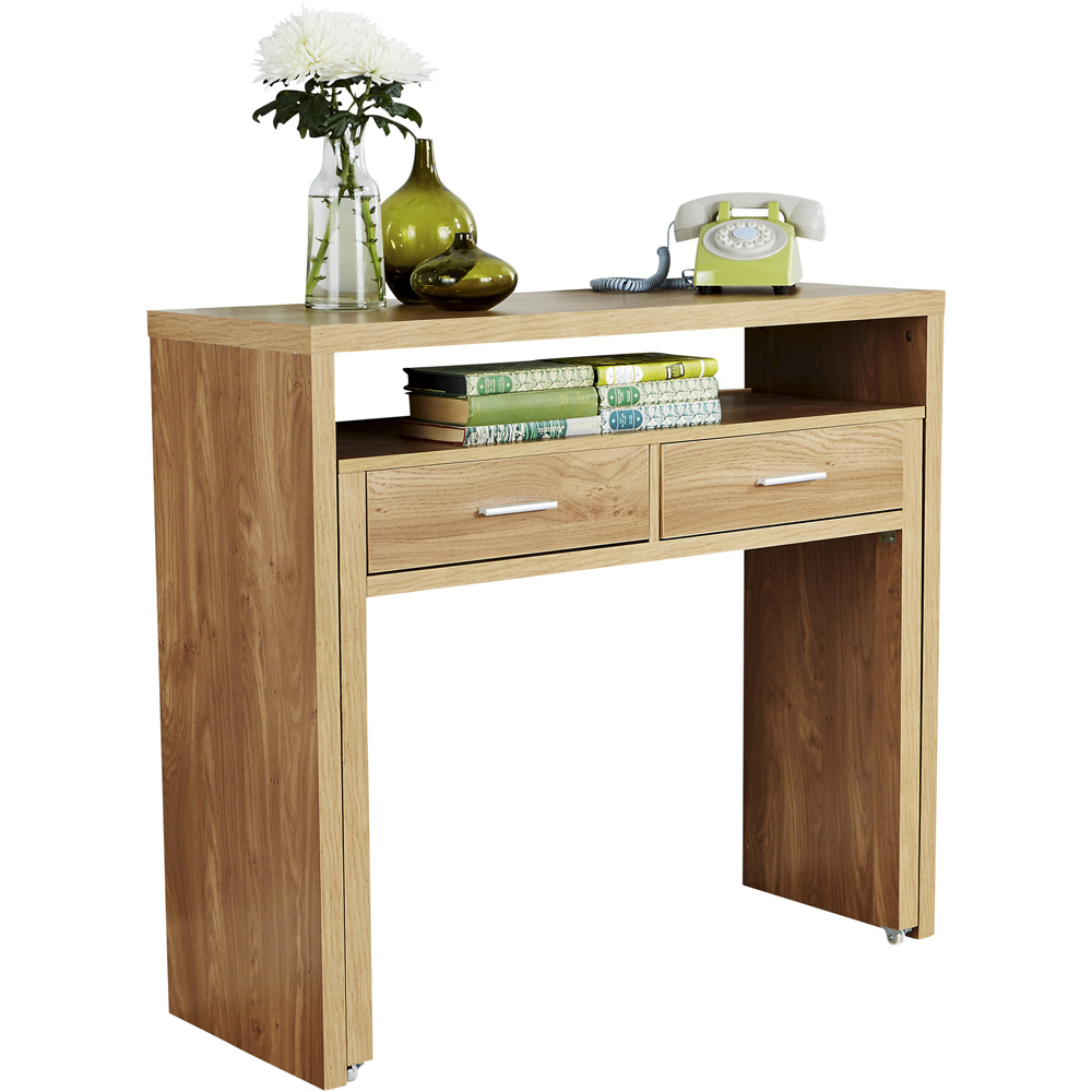 GFW Regis 2 Drawer Oak Extending Console Desk Image 2