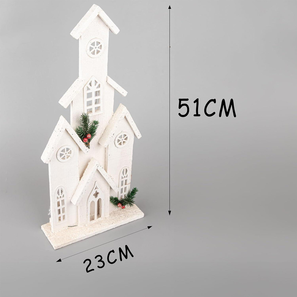 Shatchi White Wooden Snow Covered LED Cottage Christmas Decoration Image 4