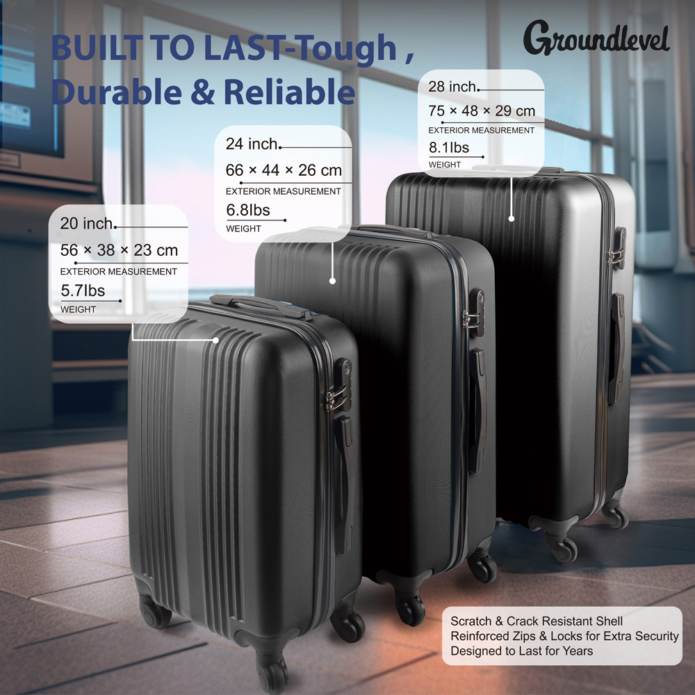 Groundlevel Delta Hard Shell Set of 3 Black XL Luggage Suitcase Image 7